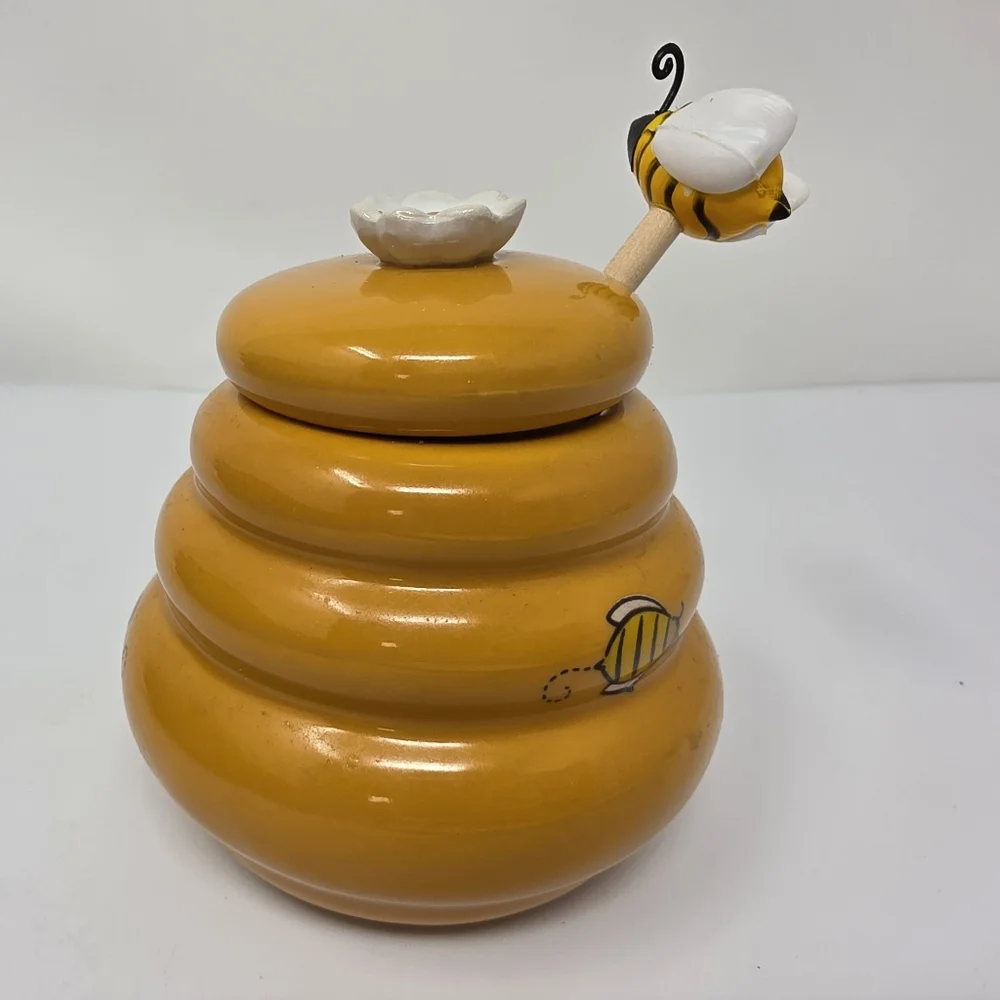 Ceramic Mini Honey Jar 140ml with Lid and Dipper Stick Retro Honey Storage Conta